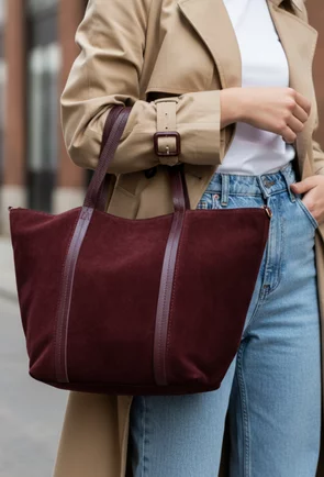Geanta dama bordo din piele intoarsa