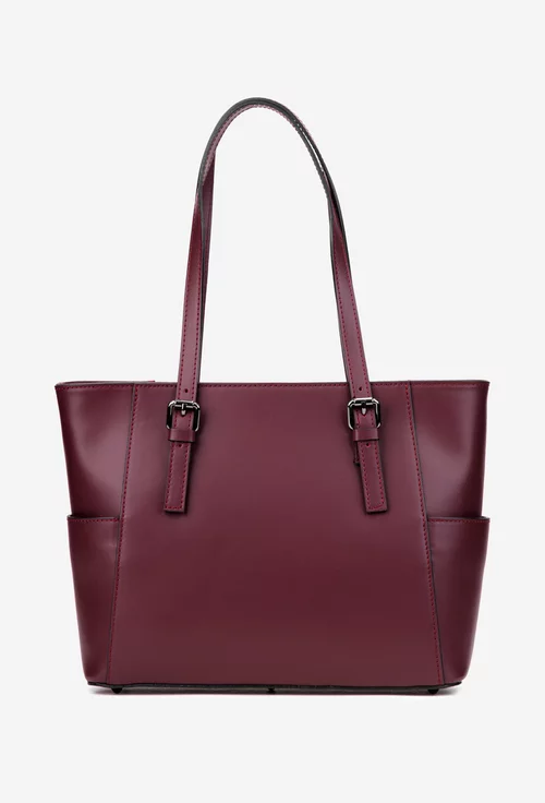 Geanta dama burgundy din piele cu manere ajustabile