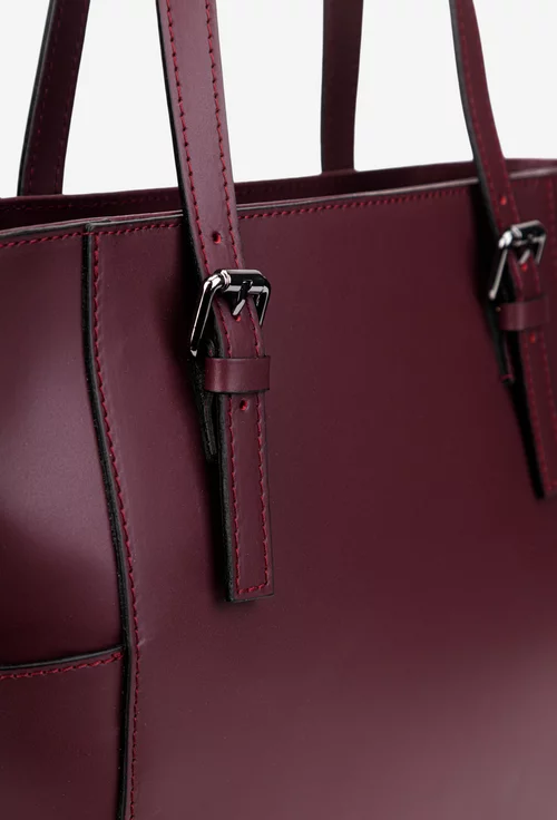 Geanta dama burgundy din piele cu manere ajustabile