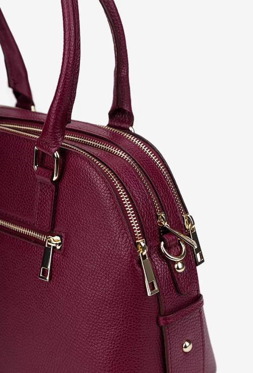 Geanta dama burgundy din piele texturata cu trei compartimente