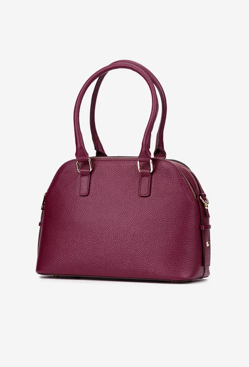 Geanta dama burgundy din piele texturata cu trei compartimente