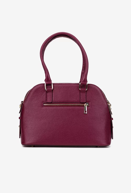 Geanta dama burgundy din piele texturata cu trei compartimente