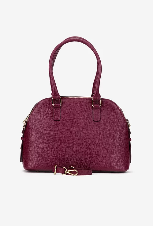 Geanta dama burgundy din piele texturata cu trei compartimente