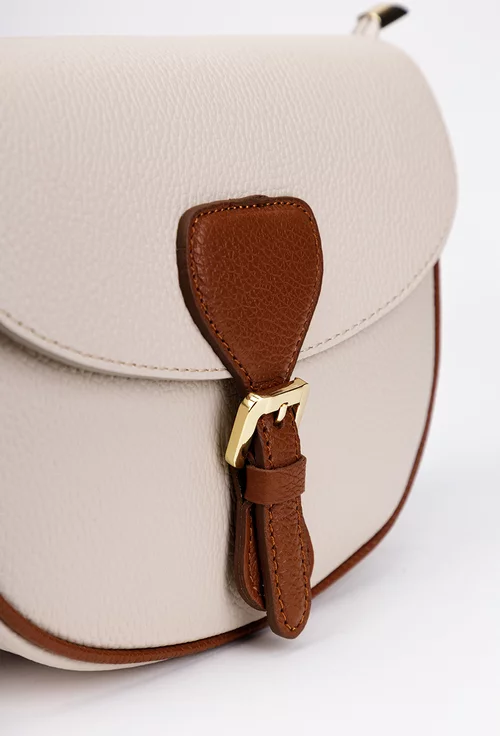 Geanta dama crossbody bej deschis cu maro din piele texturata