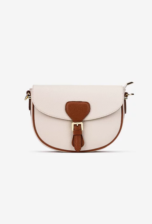 Geanta dama crossbody bej deschis cu maro din piele texturata