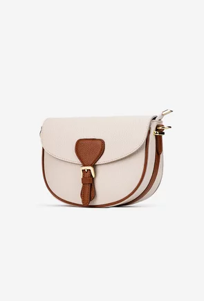 Geanta dama crossbody bej deschis cu maro din piele texturata