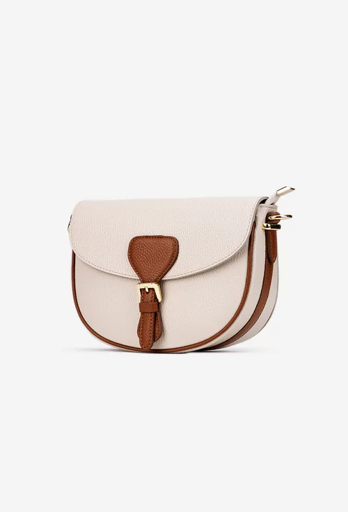 Geanta dama crossbody bej deschis cu maro din piele texturata