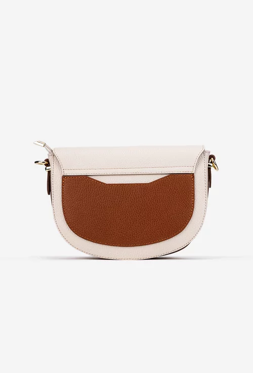 Geanta dama crossbody bej deschis cu maro din piele texturata