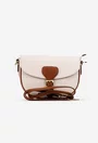 Geanta dama crossbody bej deschis cu maro din piele texturata