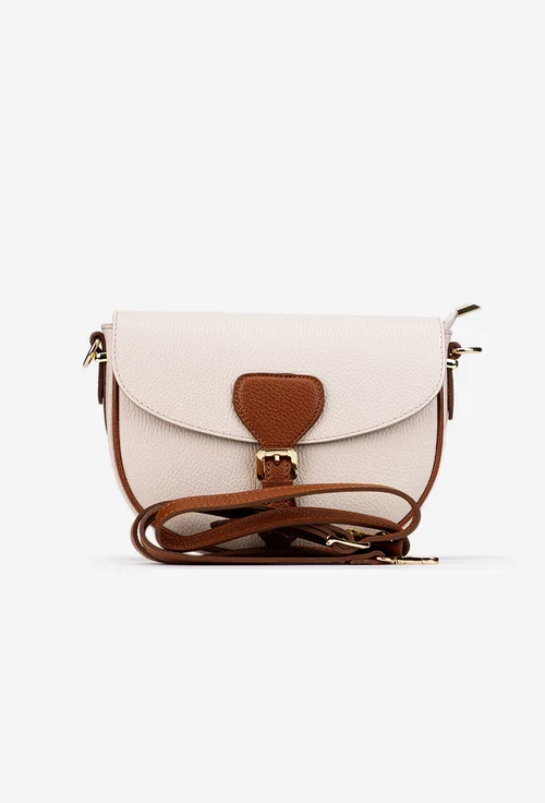 Geanta dama crossbody bej deschis cu maro din piele texturata