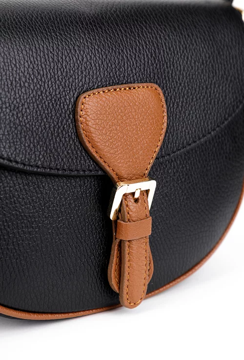 Geanta dama crossbody neagra cu maro din piele texturata