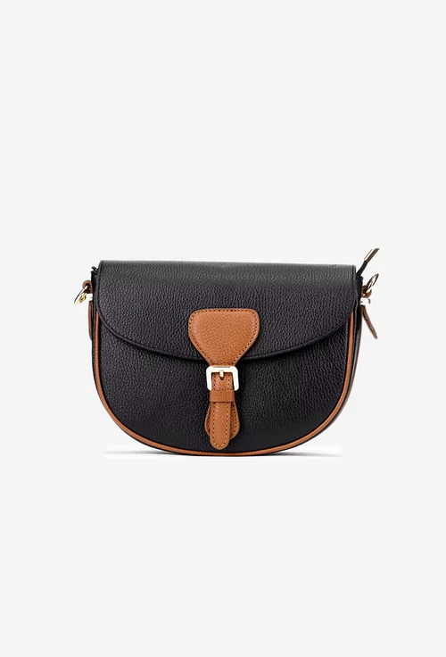 Geanta dama crossbody neagra cu maro din piele texturata