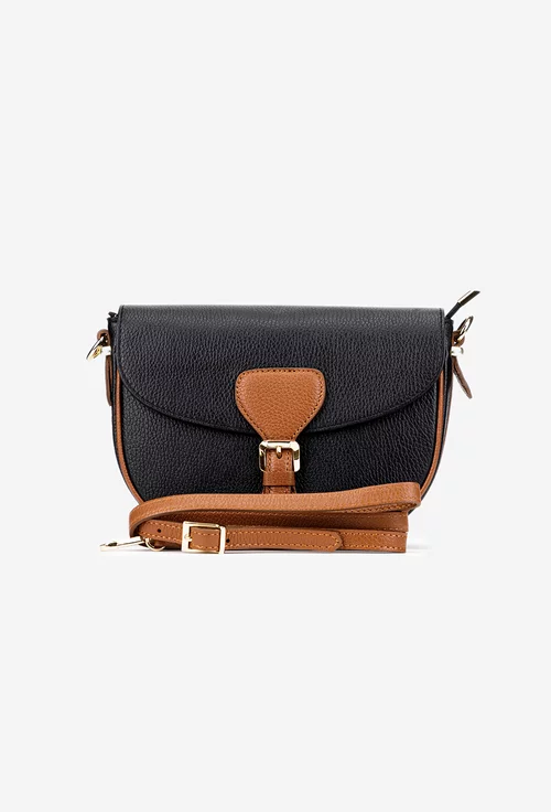 Geanta dama crossbody neagra cu maro din piele texturata