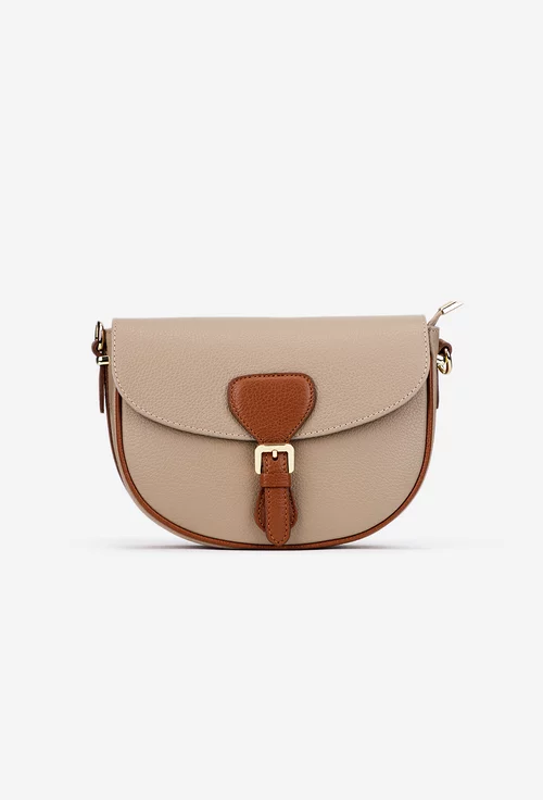 Geanta dama crossbody taupe cu maro din piele texturata