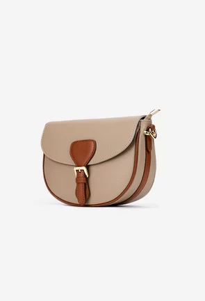 Geanta dama crossbody taupe cu maro din piele texturata