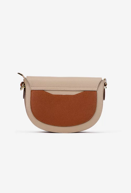 Geanta dama crossbody taupe cu maro din piele texturata