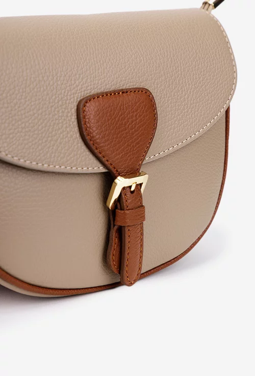 Geanta dama crossbody taupe cu maro din piele texturata