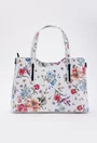 Geanta dama din piele naturala alba cu detalii florale