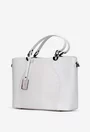 Geanta dama din piele naturala alba cu model