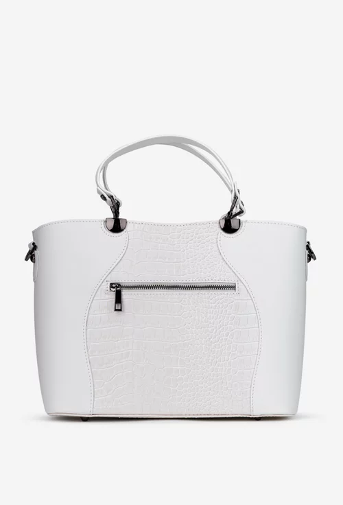 Geanta dama din piele naturala alba cu model
