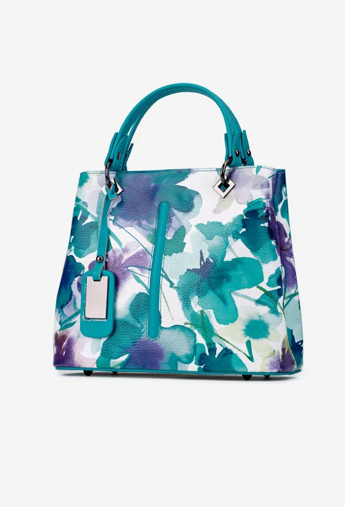 Geanta dama din piele naturala bleu cu imprimeu floral picture - 2