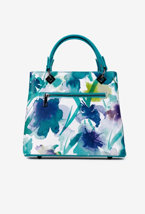 Geanta dama din piele naturala bleu cu imprimeu floral picture - 3