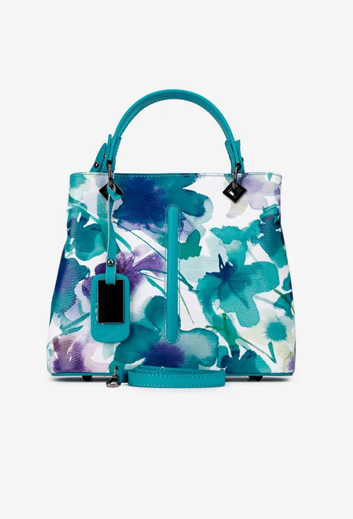 Geanta dama din piele naturala bleu cu imprimeu floral picture - 4