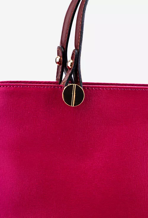 Geanta dama din piele naturala fuchsia cu manere maro