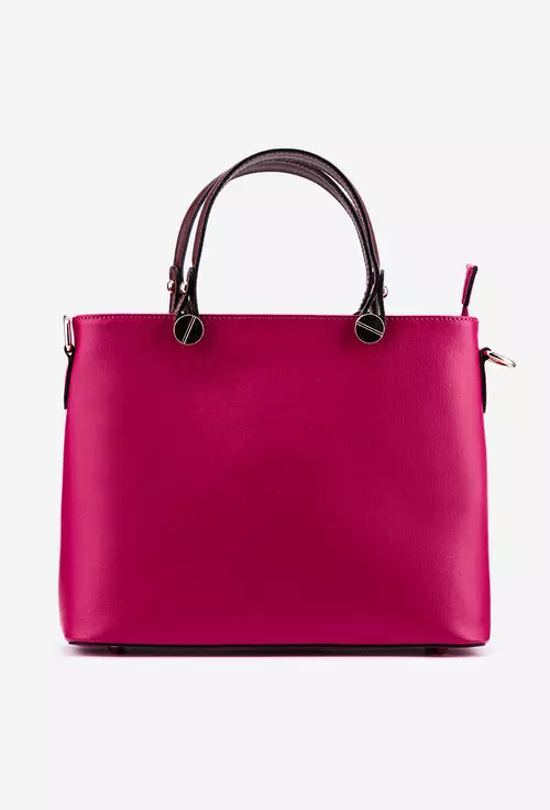 Geanta dama din piele naturala fuchsia cu manere maro