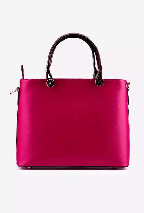 Geanta dama din piele naturala fuchsia cu manere maro