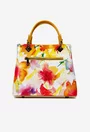 Geanta dama din piele naturala galbena cu imprimeu floral