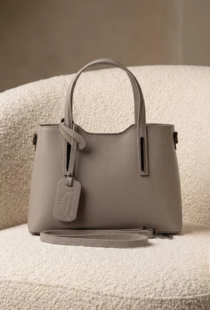 Geanta dama din piele naturala taupe