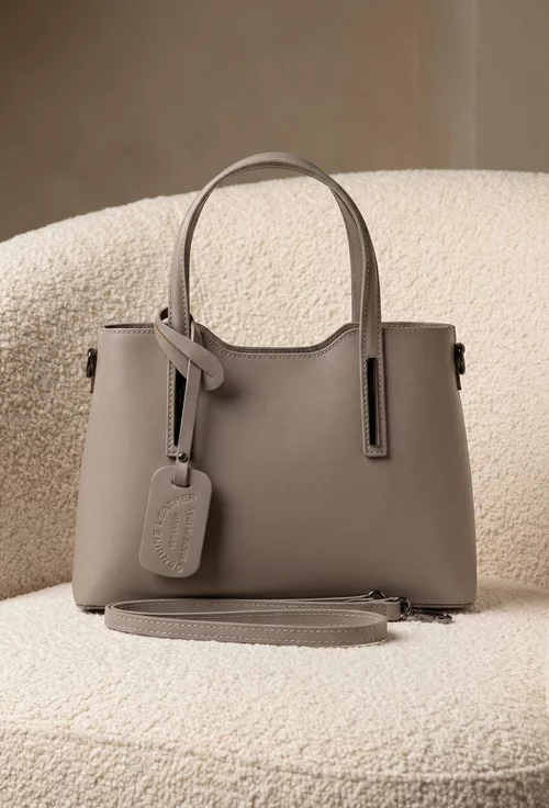 Geanta dama din piele naturala taupe