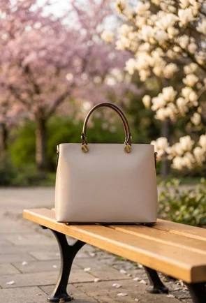 Geanta dama din piele naturala taupe cu manere maro