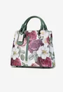 Geanta dama din piele naturala verde cu imprimeu floral