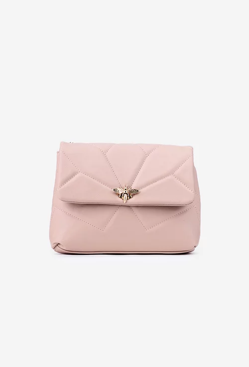 Geanta dama din piele roz pudra cu ornament auriu