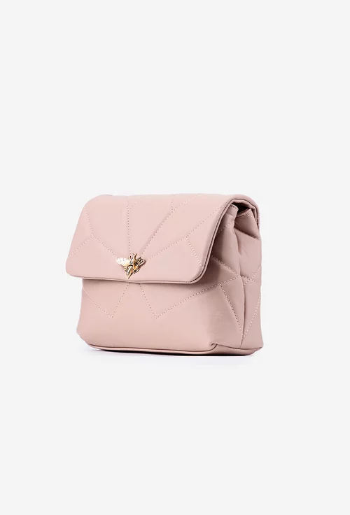 Geanta dama din piele roz pudra cu ornament auriu