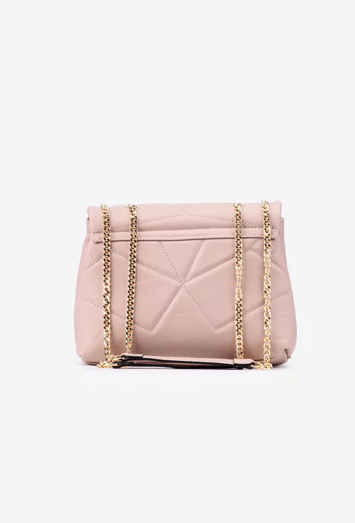 Geanta dama din piele roz pudra cu ornament auriu