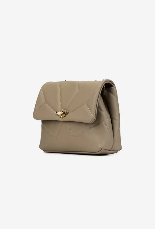 Geanta dama din piele taupe cu ornament auriu