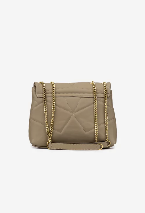 Geanta dama din piele taupe cu ornament auriu