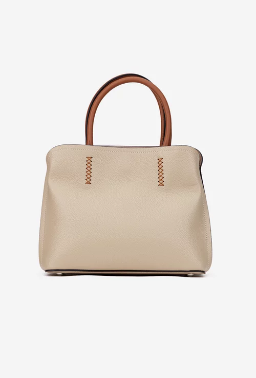 Geanta dama din piele texturata bej cu barete maro