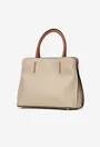 Geanta dama din piele texturata bej cu barete maro