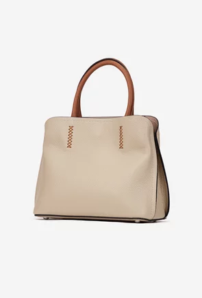 Geanta dama din piele texturata bej cu barete maro