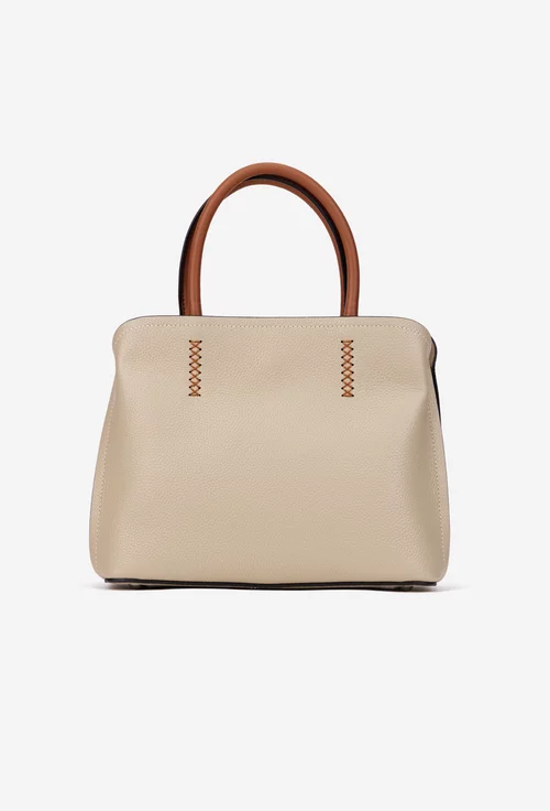 Geanta dama din piele texturata bej cu barete maro