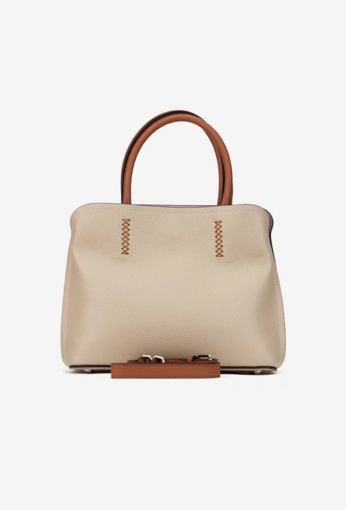 Geanta dama din piele texturata bej cu barete maro