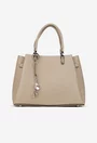 Geanta dama din piele texturata bej cu ornament