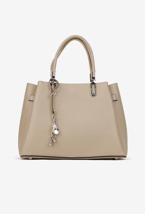 Geanta dama din piele texturata bej cu ornament