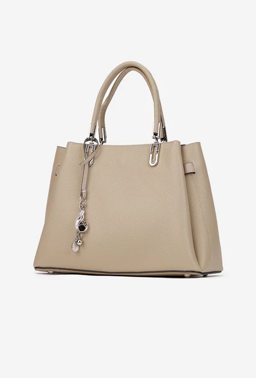 Geanta dama din piele texturata bej cu ornament