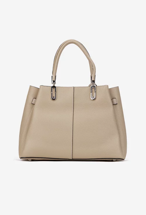 Geanta dama din piele texturata bej cu ornament