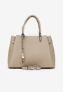 Geanta dama din piele texturata bej cu ornament